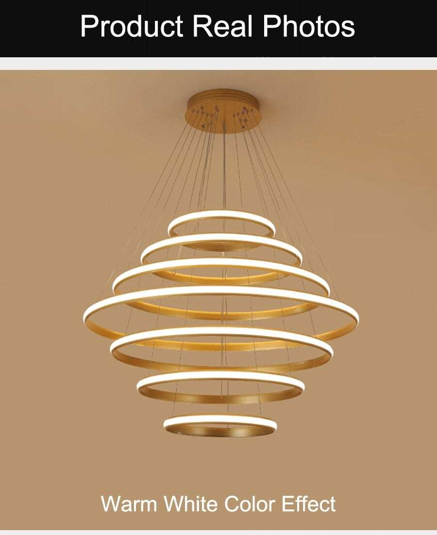 New Modern LED Pendant Lights Lliving Room Dining Black White Golden Coffee Rings Aluminum Body Ceiling Mounted Indoor Lamps De