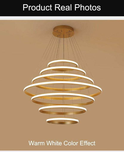 New Modern LED Pendant Lights Lliving Room Dining Black White Golden Coffee Rings Aluminum Body Ceiling Mounted Indoor Lamps De