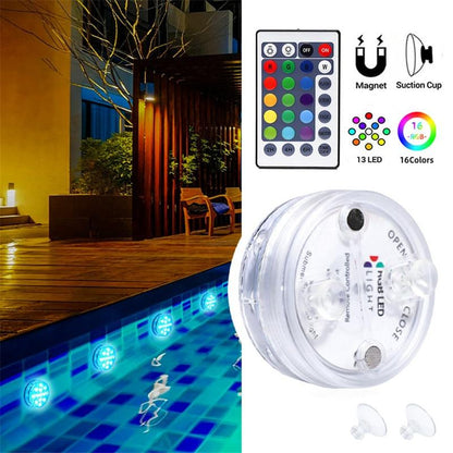 Upgrade 13 LED RGB Submersible Light With Magnet and Suction Cup Swimming Pool Light Underwater Tea Night Light for Pond