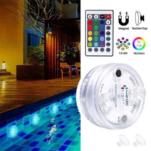 Upgrade 13 LED RGB Submersible Light With Magnet and Suction Cup Swimming Pool Light Underwater Tea Night Light for Pond