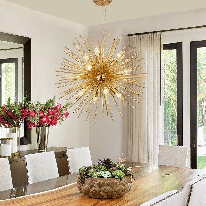 Golden Dandelion Metal Designer Pendant Light Stainless Steel Bayonet Geometric Ball Pendant Lamp Hanging Lamps