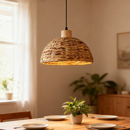 Hand Woven Rattan Pendant Light Adjustable Hemp Hanging Pendant Light Chinese Style Bamboo Home Decor Lighting