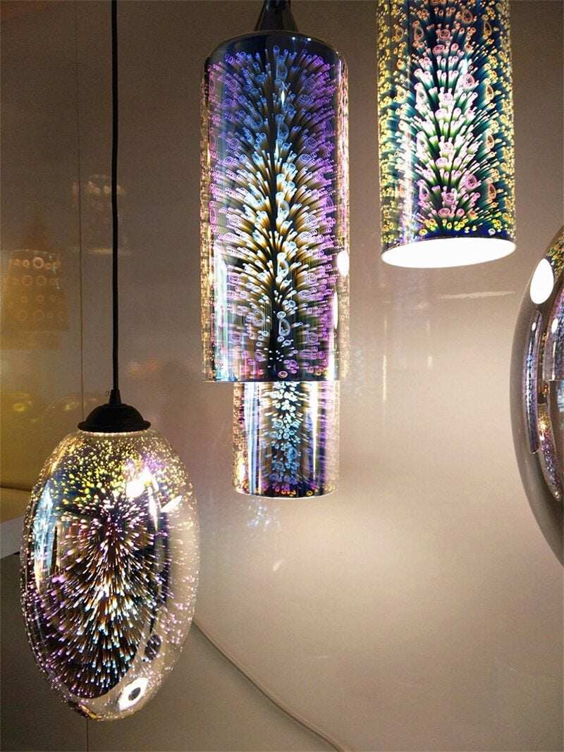 Modern 3D Colorful Nordic Starry Sky Hanging Glass Shade Pendant Lamp Lights E27 LED For Kitchen Restaurant Living Room