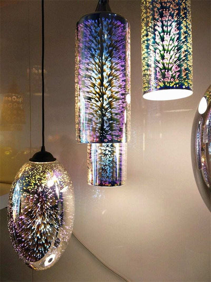 Modern 3D Colorful Nordic Starry Sky Hanging Glass Shade Pendant Lamp Lights E27 LED For Kitchen Restaurant Living Room