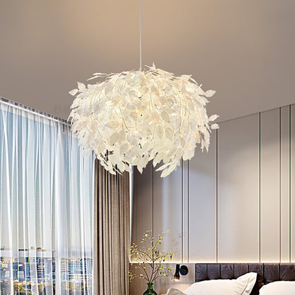 White Leaves Warm LED Light Atring Bedroom Restaurant Guest art Atmosphere Pendant Light Modern Studio Gallery Lighting Fixture