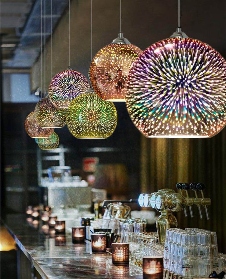 LuKLoy LED Pendant Lights Mirror Glass Ball Firework Lampshade Pendant Lamp for Loft Restaurant Bar Dining Room Kitchen Island