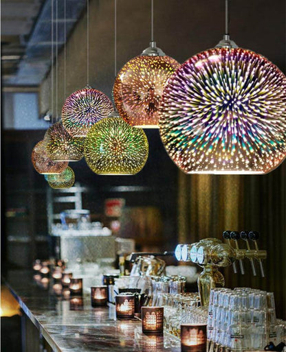 LuKLoy LED Pendant Lights Mirror Glass Ball Firework Lampshade Pendant Lamp for Loft Restaurant Bar Dining Room Kitchen Island