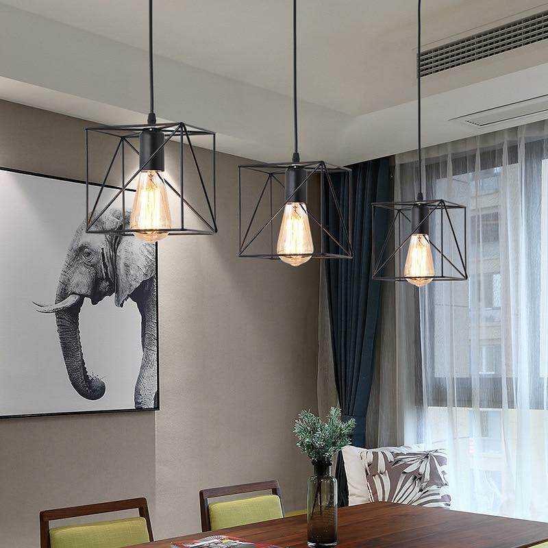 LED Indoor E27Modern Cage Pendant Light Iron Minimalist Retro Scandinavian Loft Pendant Lamp Metal Hanging RestaurantLamp