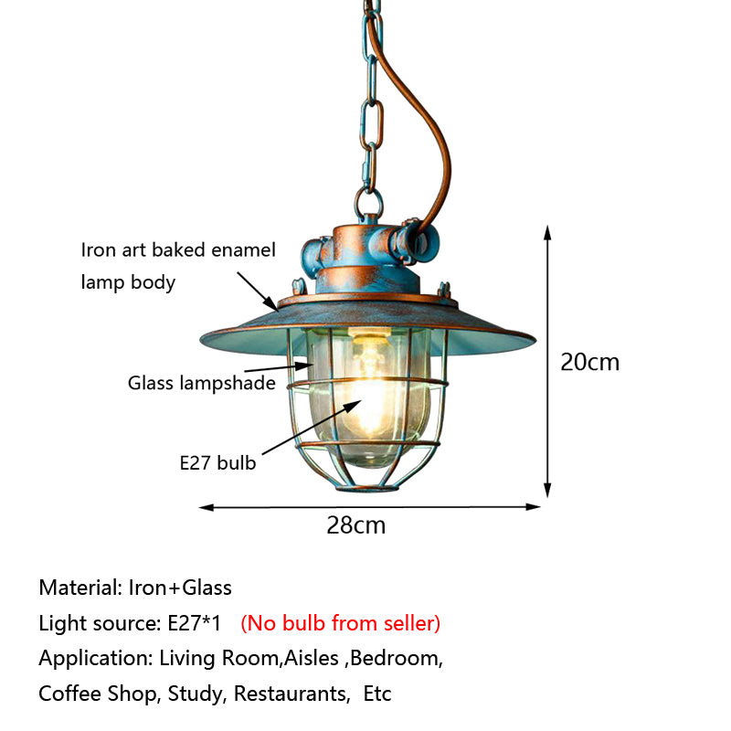 American Retro Industrial Vintage Waterproof Pendant Lamp Chain Loft Ceiling Hanging Lights Iron Glass Metal Cage