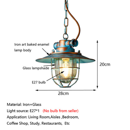 American Retro Industrial Vintage Waterproof Pendant Lamp Chain Loft Ceiling Hanging Lights Iron Glass Metal Cage