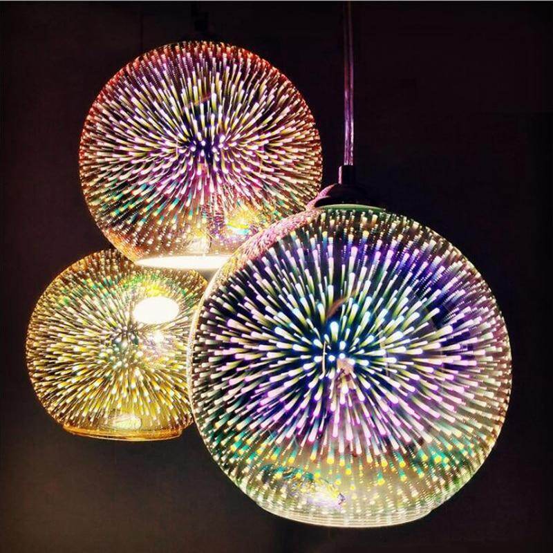 LuKLoy LED Pendant Lights Mirror Glass Ball Firework Lampshade Pendant Lamp for Loft Restaurant Bar Dining Room Kitchen Island