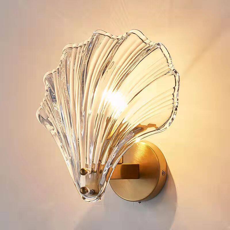Simple Glass Shell Wall Lamp Bedroom Living Room Corridor Wall Light E14 Bedside Lamps Indoor Decoration Fixtures