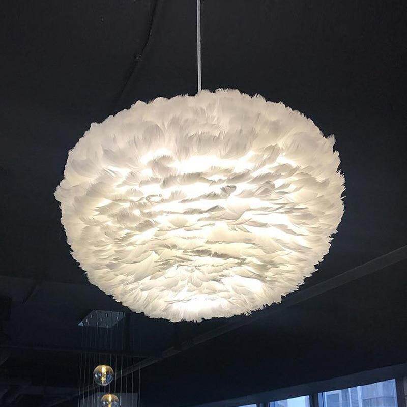 Loft Modern White Nature Goose Feather Pendant Lights Romantic E27 Led Pendant Lamps For Home Restaurant Bedroom Living Room