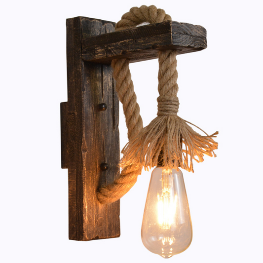 Vintage Wood Hemp Rope Wall Lamps Fixture Retro Hallway Bedside Loft Light Luminaire Industrial