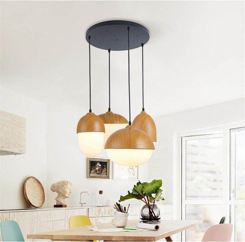 Imitation Wood Nut Pendant Lamp Industrial Retro Kitchen Shade Light for Dining Room Restaurant Island Decoration
