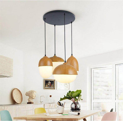 Imitation Wood Nut Pendant Lamp Industrial Retro Kitchen Shade Light for Dining Room Restaurant Island Decoration