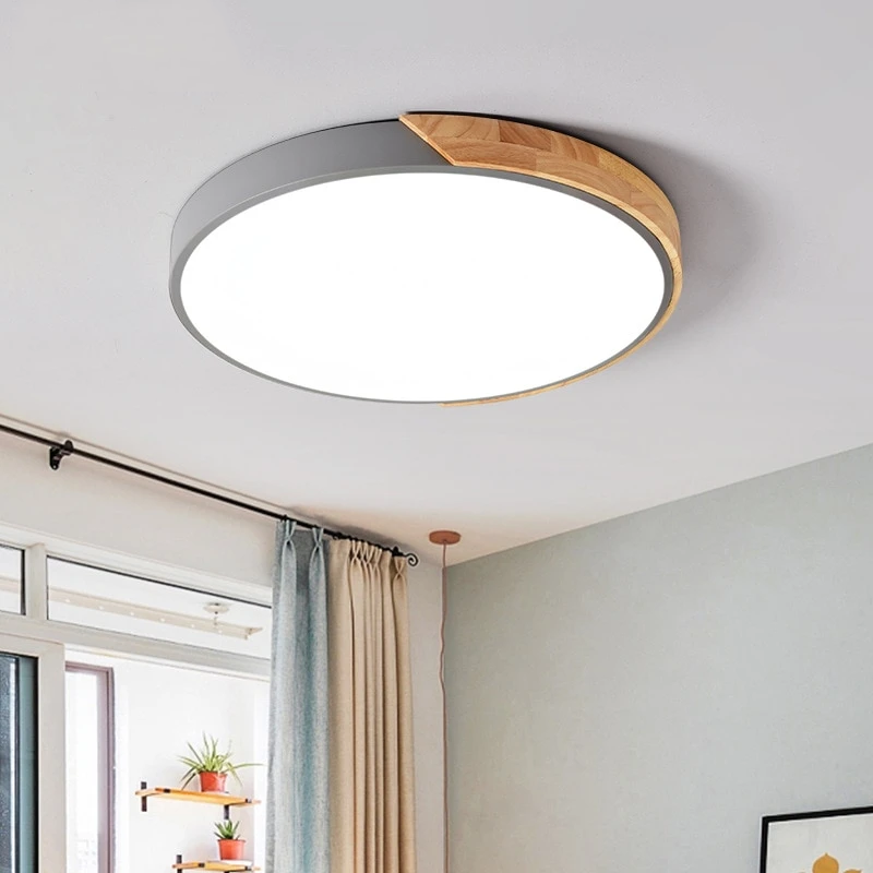 LED Discolor Ceiling Lamp Acrylic Wooden Round Multicolor 18W Ceiling Surface Mounted LED Lighting Fixtures