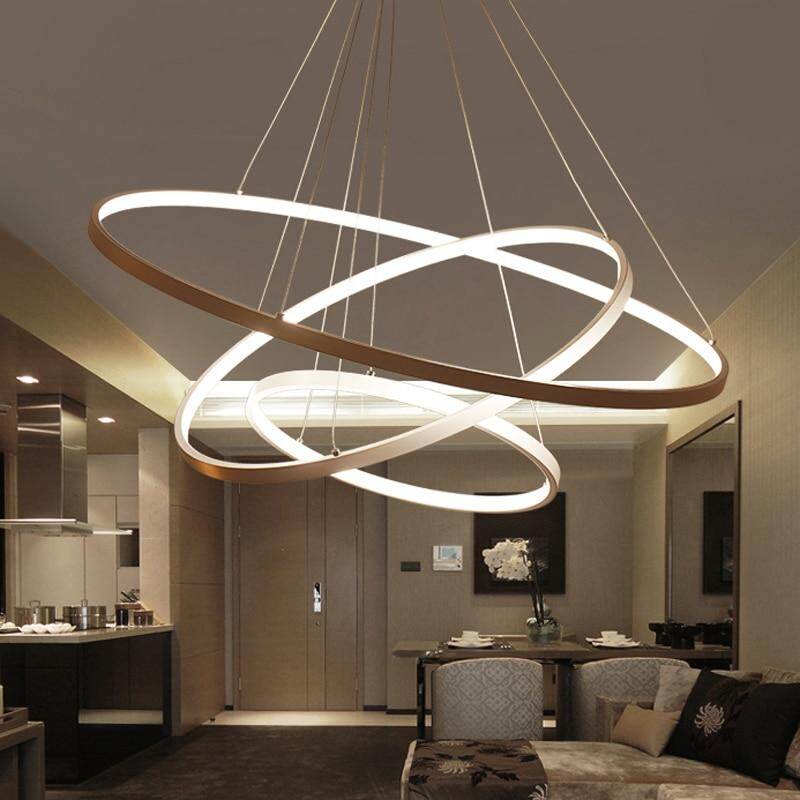 Modern Circle Rings Acrylic Aluminum Pendant Lights For Living Room Dining Room