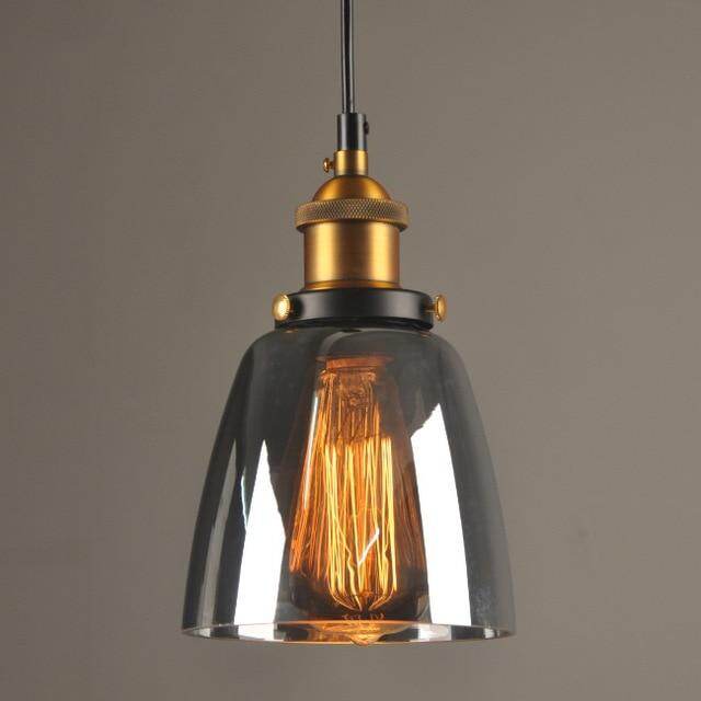 Vintage Glass Pendant Lights Loft Hang Lamp Smoky Grey Hanging Light
