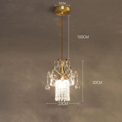 Light Luxury Small Chandelier Single Head Crystal Dining Room Chandelier American Bar Porch Corridor Decoration European Brass Corridor Lamp