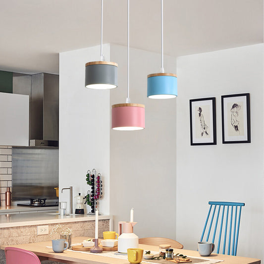 Modern Wooden Art Macron Multi Color Restaurant Small Pendant Light Bedroom Bedhead Long Line Small Pendant Light Warm Lighting