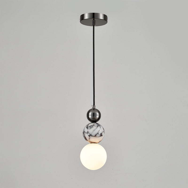 Natural Marble LED Pendant Light 7W Warm Light Adjustable 160cm Hanging Wire Glass Globe Hang Lamp for Bedroom Dining