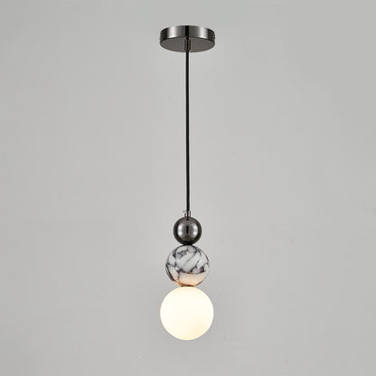 Natural Marble LED Pendant Light 7W Warm Light Adjustable 160cm Hanging Wire Glass Globe Hang Lamp for Bedroom Dining