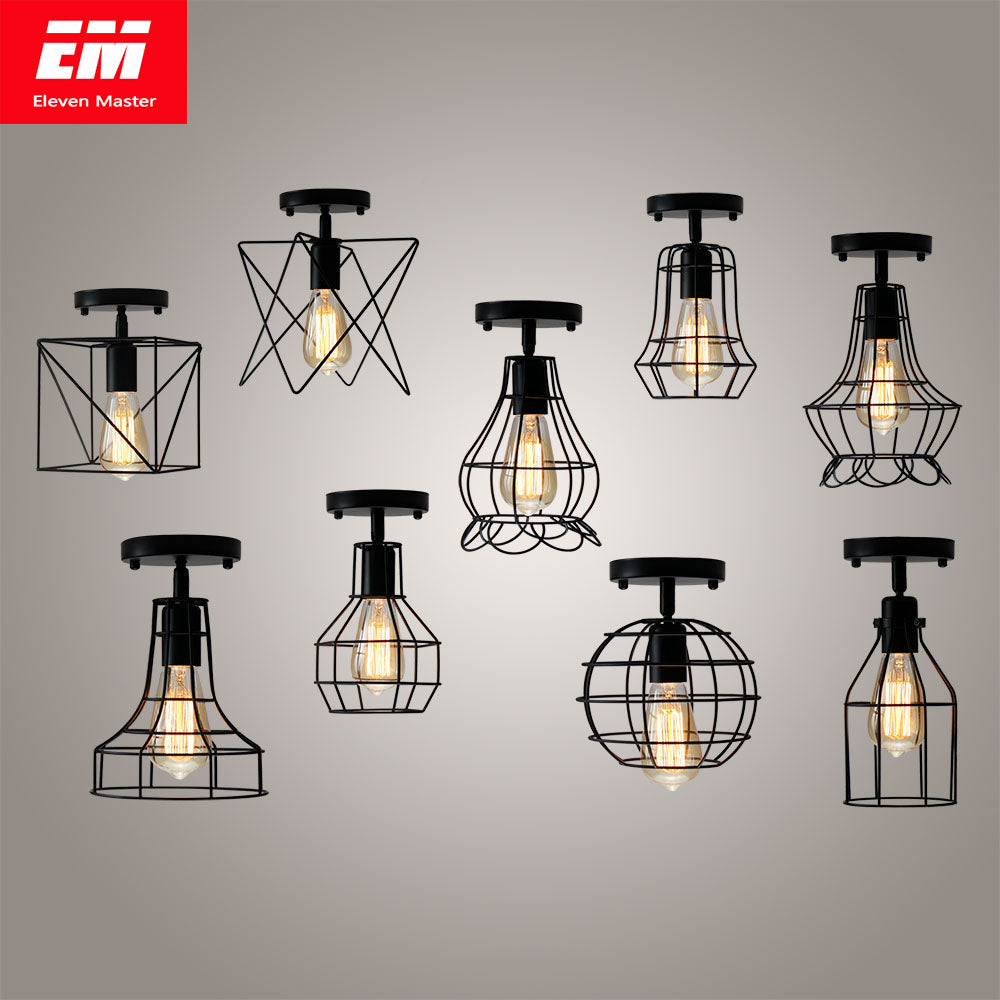 Modern Led Ceiling Lights Adjustable Angle Iron Cage Loft Bulb Ceiling Lamps E27 Industrial Indoor Lighting ZXD0004