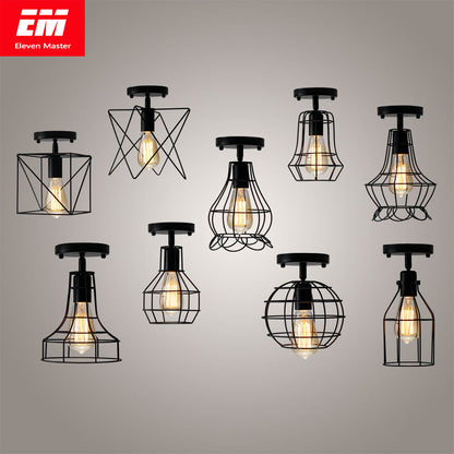 Modern Led Ceiling Lights Adjustable Angle Iron Cage Loft Bulb Ceiling Lamps E27 Industrial Indoor Lighting ZXD0004
