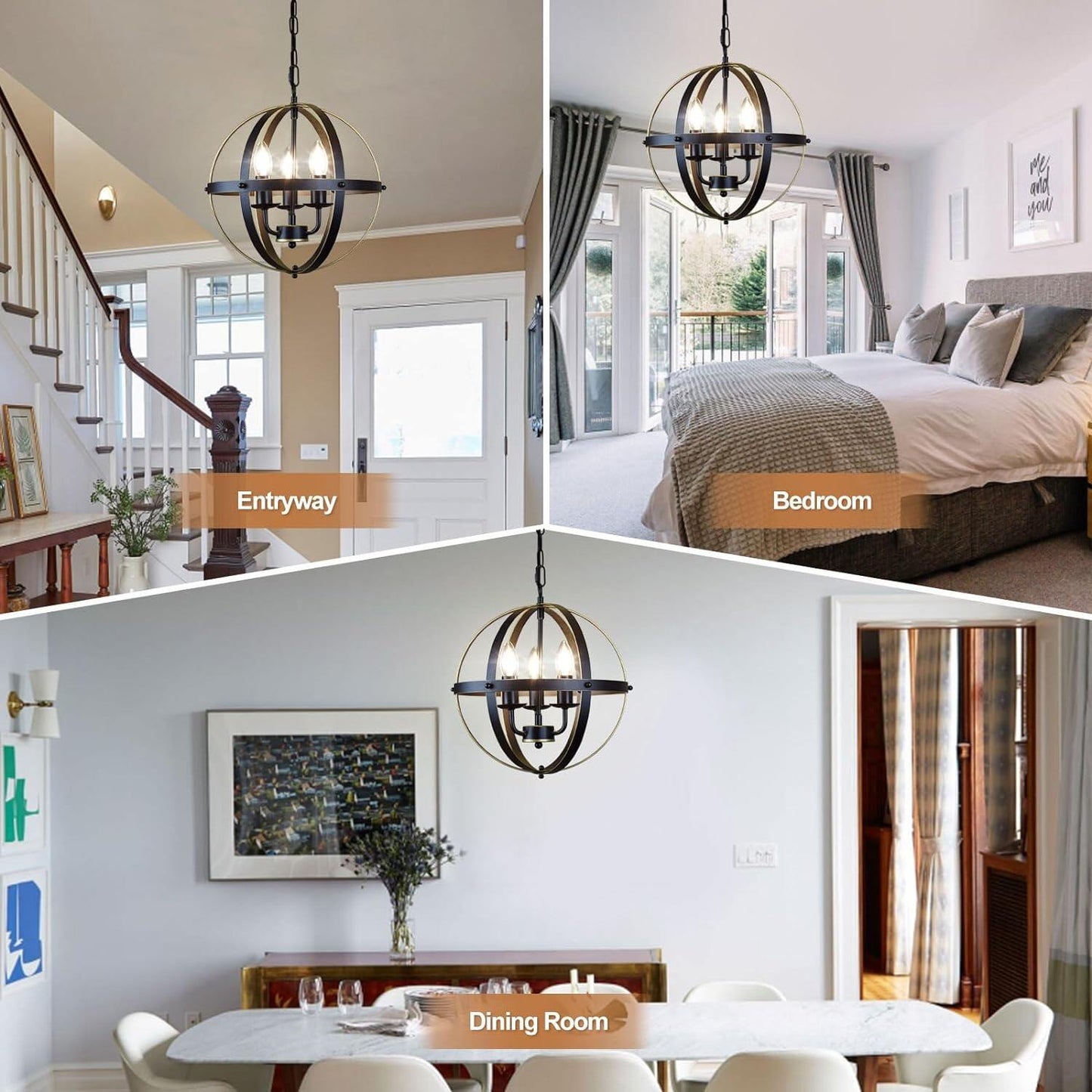 Globe Chandelier Farmhouse Hanging Lighting Ceiling Light Fixture