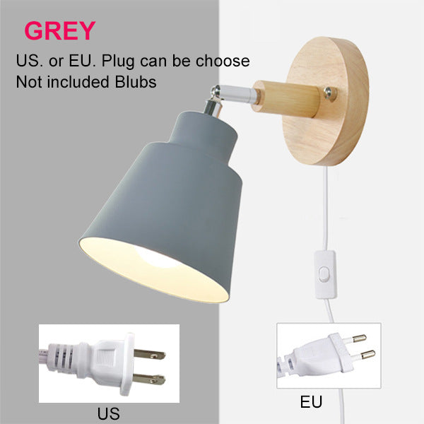 Nordic Wall light Indoor DIY E27 Wooden 6 Colors EU/UL Plug 350° Wall lamps