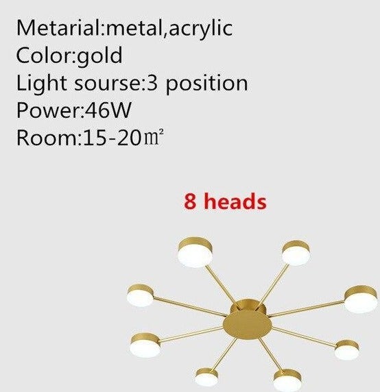 Europe Ceiling Lamp Contracted Modern 16 heads LED Gold Indoor Light Restaurant Living Room Bedroom Decoration Lighting Fixture