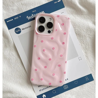 Love Polka Dot Folds Texture Phone Cases For IPhone 16 15 14 Soft Silicone Shockproof Case