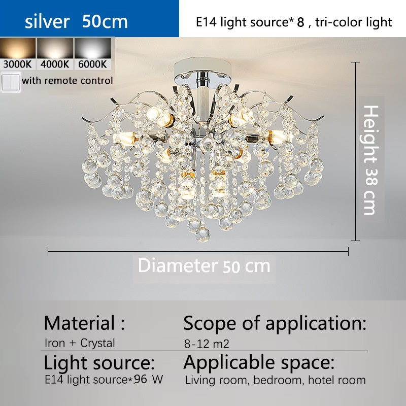 Modern Luxury Crystal Chandelier for Living Dining Room Bedroom Decoration Silver Led Ceiling Lamp Indoor Lighting