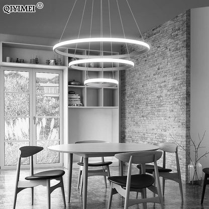 Modern LED Pendant Lights Hang Lamp Living Room Foyer White Coffee Black External Illumination Ring Lighting Luminaria Abajur De