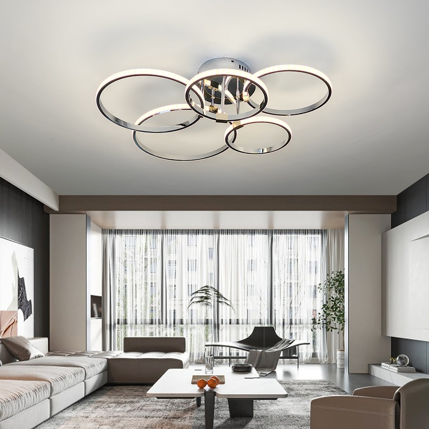Modern Led Chandelier Gold/Chrome Led Ceiling Lights For Living Bedroom Kitchen 4-6 Ring Dimmable Ceiling Chandelier