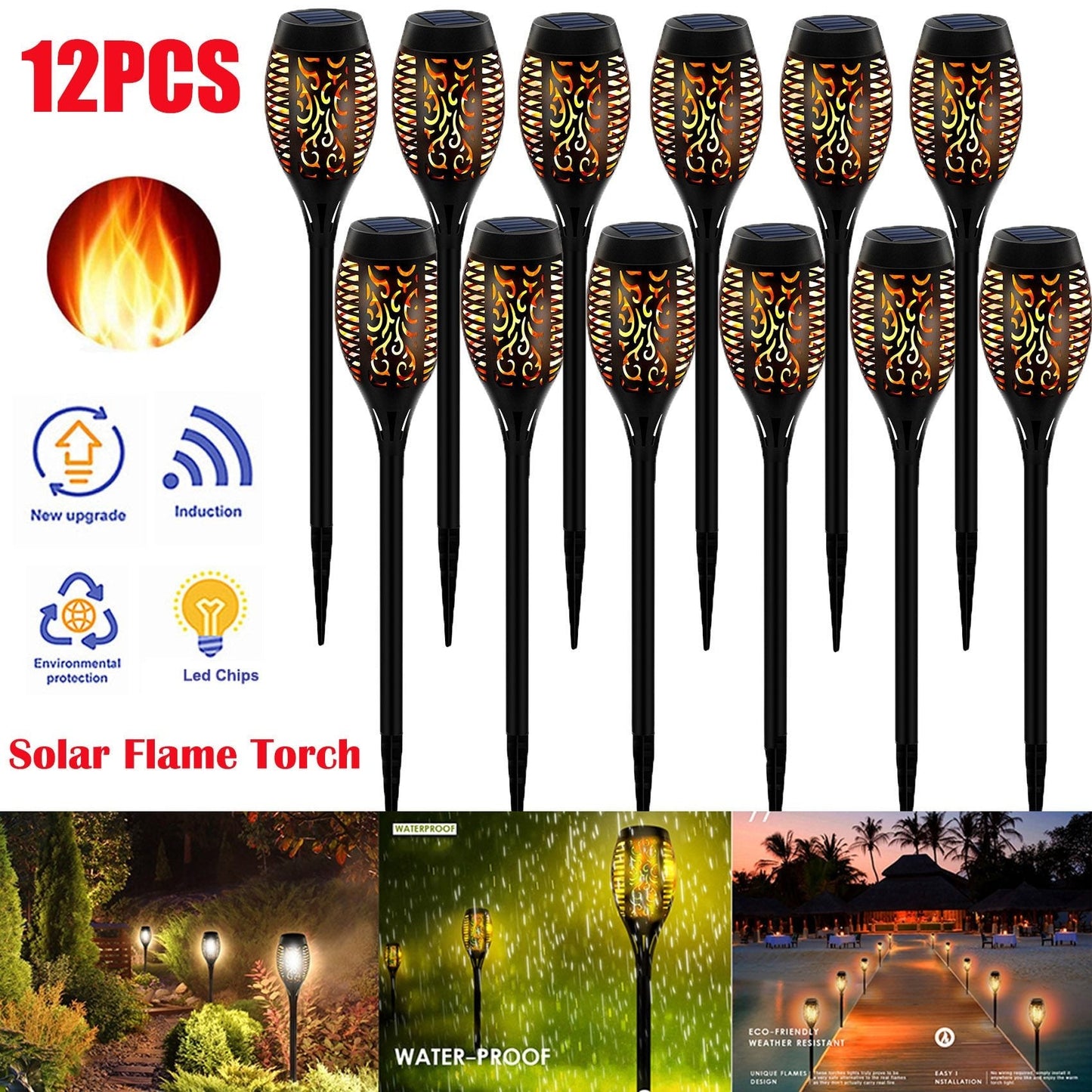 LED Solar Flame Torch Lamp Outdoor Lights Solar Garden Light Flickering Lamp Courtyard Balcony Lawn Path Spotlight ping