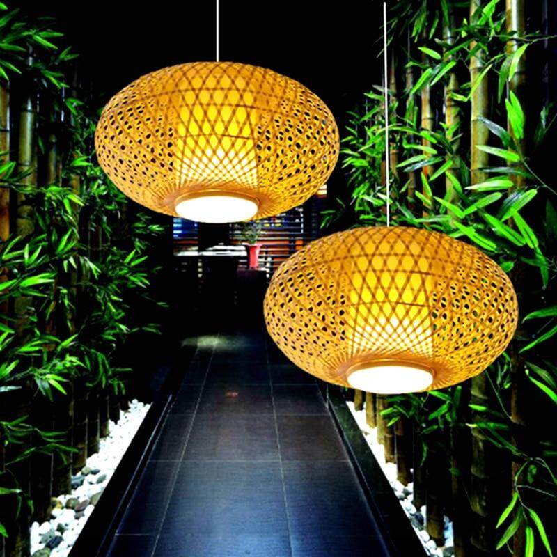 Hand Knitted Bamboo Pendant Light,Japan Style E27 For Restaurant Bedroom Rustic Rattan Art Lampadario Industrial Lamp Suspendues