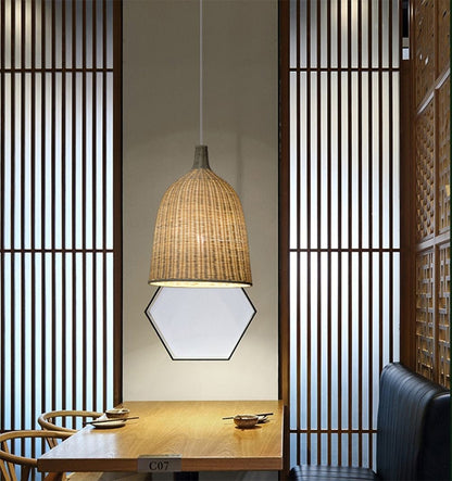 Hand Woven Rattan Pendant Light Japan Style Hanging Lamp E27 For Restaurant Bedroom Rustic Art Industrial Lamps Creative LED