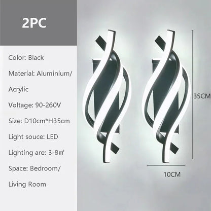 Modern LED Wall Lamp Home Decoration Line Wall Sconce Bedroom Bedside Corridor Backgroud Black White Lighting Lustre