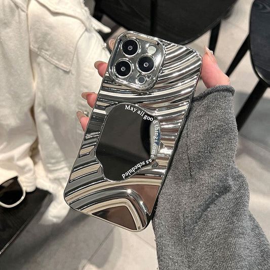 Luxury Plating Mirror Wavy Phone Case For iPhone 17 Air 16 15 14 13 12 11 Pro Max 3D Water Ripple Pattern Shockproof Case Cover
