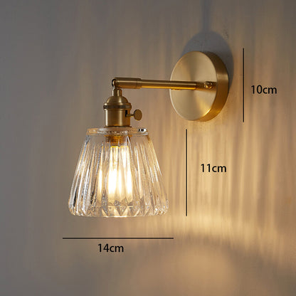 Nordic Modern Simple Light Luxury Brass Glass Wall Lamp Retro Living Room Bedroom Headboard Headlight