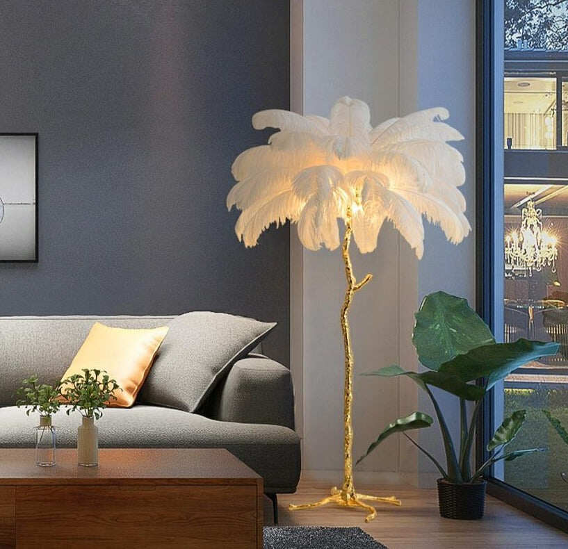 Nordic Ostrich Feather Floor Lamp Stand Light Copper Modern Interior Lighting Decor Home Floor Lights Luminaria Ostrich Feather