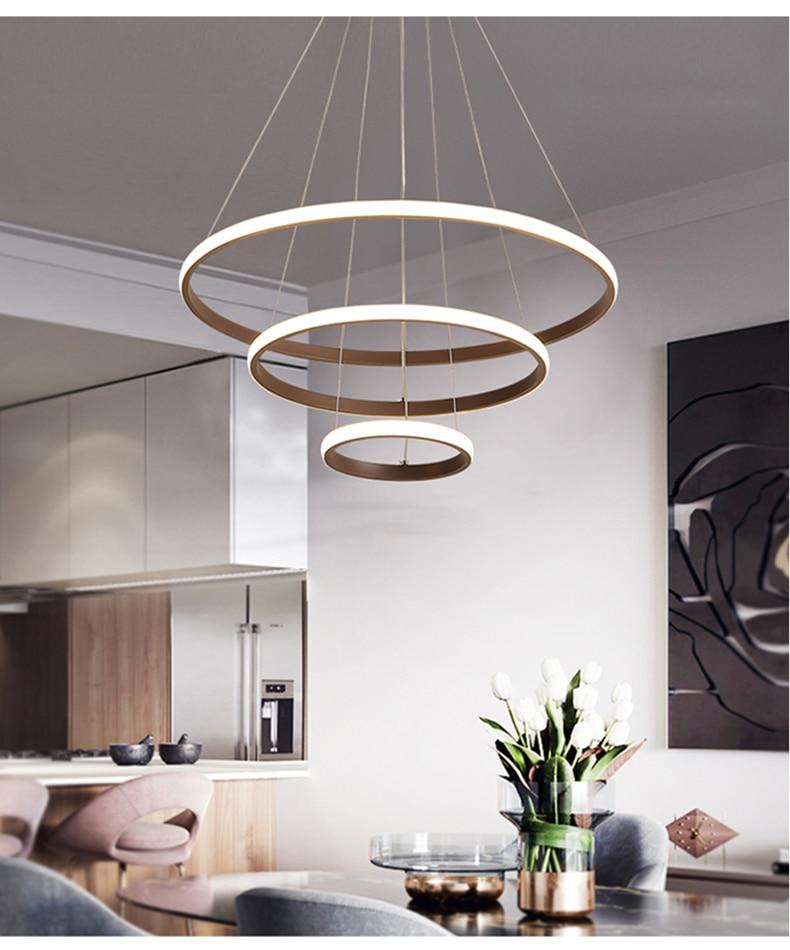 Modern LED Pendant Lights Hang Lamp Living Room Foyer White Coffee Black External Illumination Ring Lighting Luminaria Abajur De