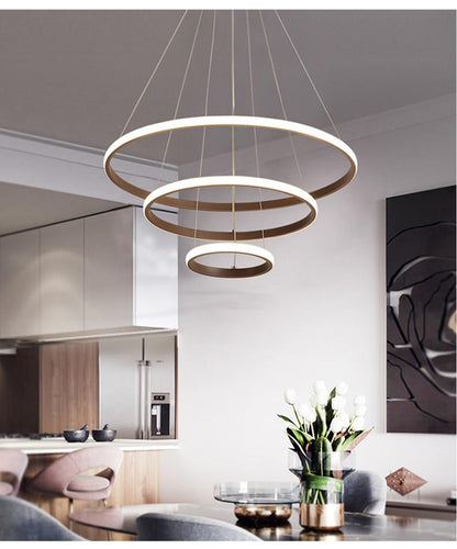 Modern LED Pendant Lights Hang Lamp Living Room Foyer White Coffee Black External Illumination Ring Lighting Luminaria Abajur De