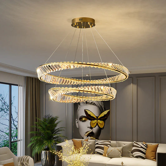 Dimmable Crystal Chandeliers Lighting Modern Ring Pendant Light LED Lamp Fixtures for Dining Room Livingroom Bedroom Kitchen