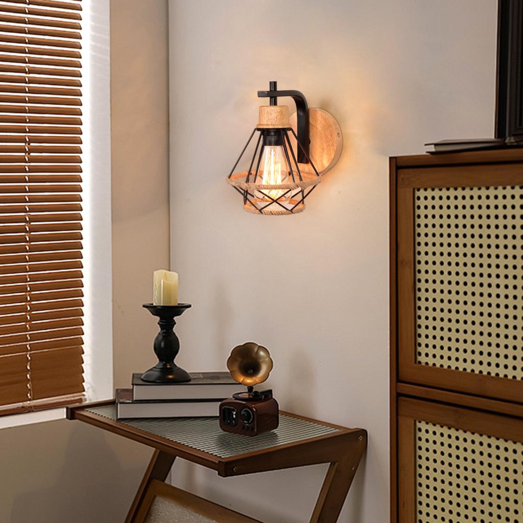 Modern Wood Wall Lamps Vintage Sconce Wall Lights Fixture E27 Bedside Retro Lamp Industrial Dining Room Bedroom Lighting