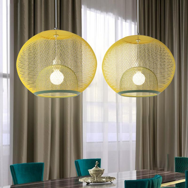 Nordic Simple Iron Grid Chandelier Modern Simple Cafe Restaurant Makaron Single Head Double Layer Birdcage Lamp