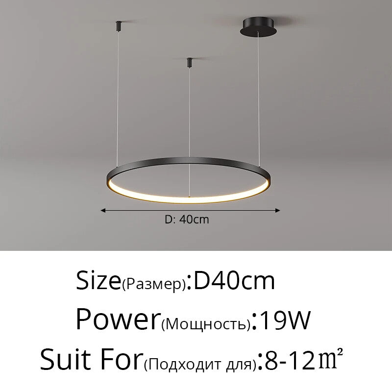 Black Rings Simple Style Modern Pendant Light Minimalist Chandelier Living Room Restaurant Dimmable Remote Lamp Home Decoration