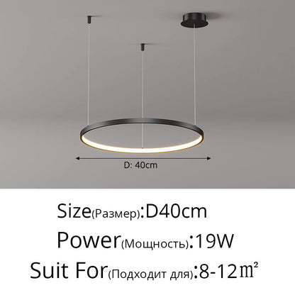 Black Rings Simple Style Modern Pendant Light Minimalist Chandelier Living Room Restaurant Dimmable Remote Lamp Home Decoration